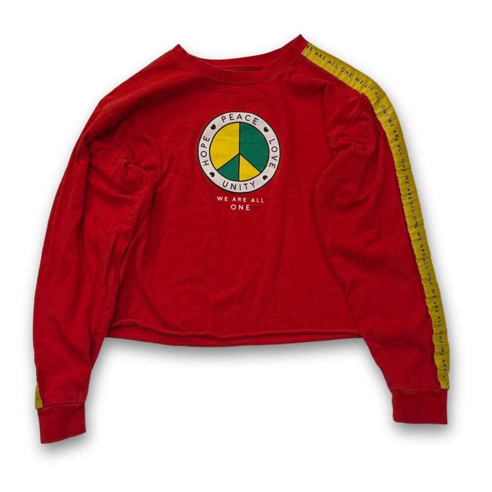 Cropped Long Sleeve "We Are All One" Tee | Size Large | Mighty Fine